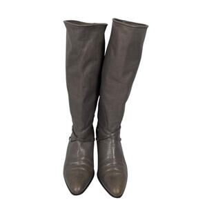 Vintage 60s/70s Gray Leather Knee Boots with Gold Accents - Size 6
